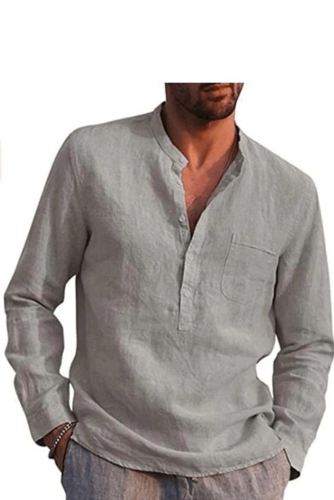 SAINLY Apparel & Accessories Grey / Small Men's Long-Sleeved Shirts Summer Solid Color Stand-Up Collar Casual Beach Style