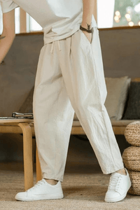 SAINLY Apparel & Accessories khaki / M Basic Men's Cotton Linen Pants Male Casual Solid Color Breathable Loose Trousers Straight Pants