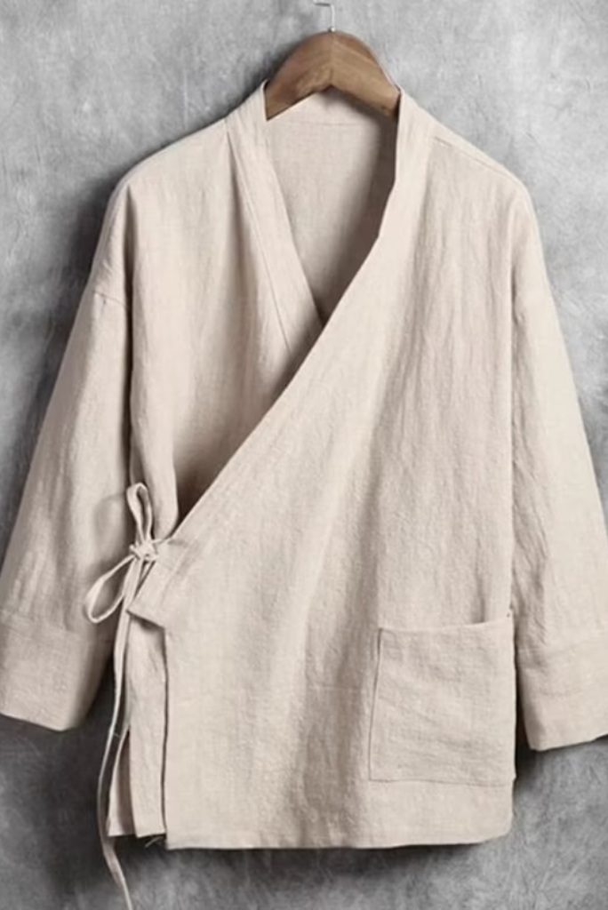 SAINLY Apparel & Accessories khaki / S Plus Size Men Linen Shirts Long Sleeve Mandarin Collar Traditional Kung Fu Tang Casual Social Shirt