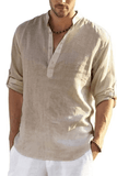 SAINLY Apparel & Accessories Khaki / Small Casual Blouse Cotton Linen T-Shirt, Linen Clothing, Summer Linen Shirt, Beach Clothing, Casual Linen Loose Tops Long Sleeve Tee