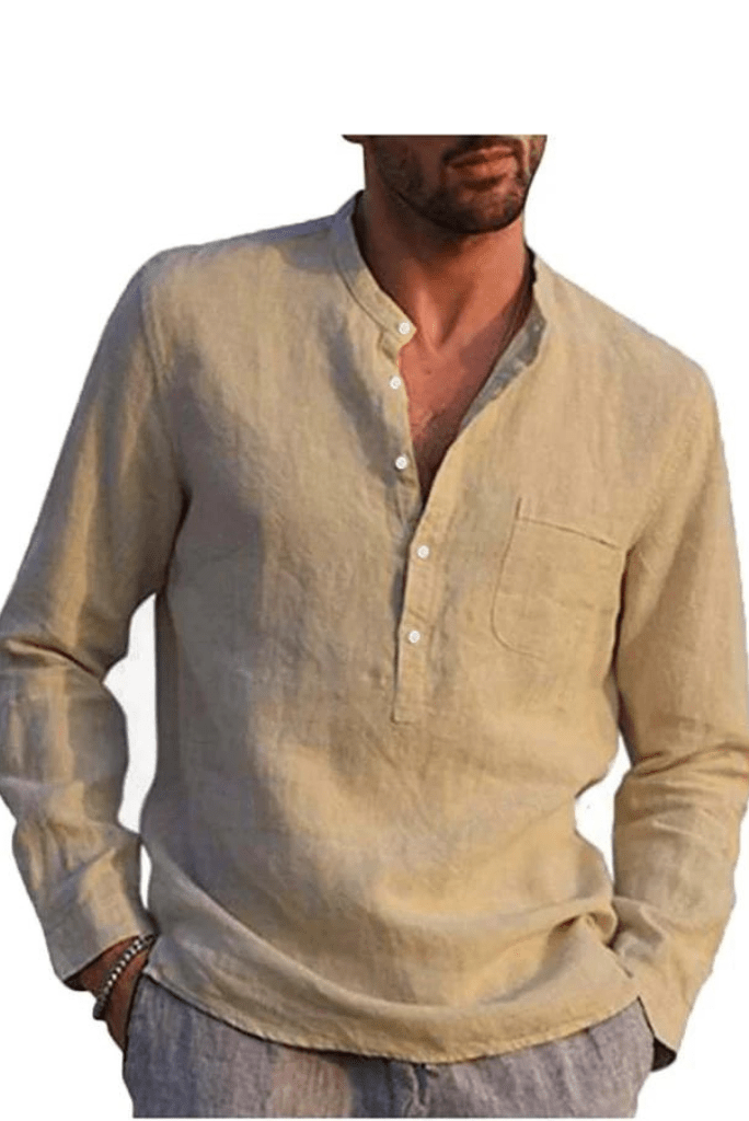 Men's Long-Sleeved Shirts l Summer Solid Color l Stand .Casual Beach– SAINLY