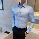 SAINLY Apparel & Accessories Light Blue / Asian S 40-48KG British Style Long Sleeve Shirt For Men