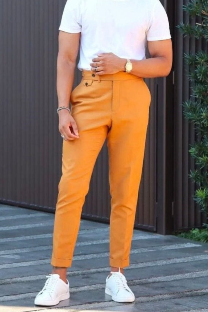 Yellow Casual Trouser Mens Outfit Trends With Shirt Mens Yellow Pants  Outfit  Mens pants