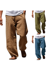 SAINLY Apparel & Accessories Natural Linen Pants For Men Contemporary Casual Pants Comfortable Quality Soft Pocket Pure Color Trousers Male Outdoor