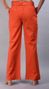 SAINLY Apparel & Accessories Orange Cotton Linen Wide Leg Trousers For Women