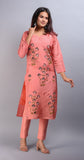 SAINLY Apparel & Accessories Peach Hand Painted Upada Kurta with Raw Silk Pants - Set of 2