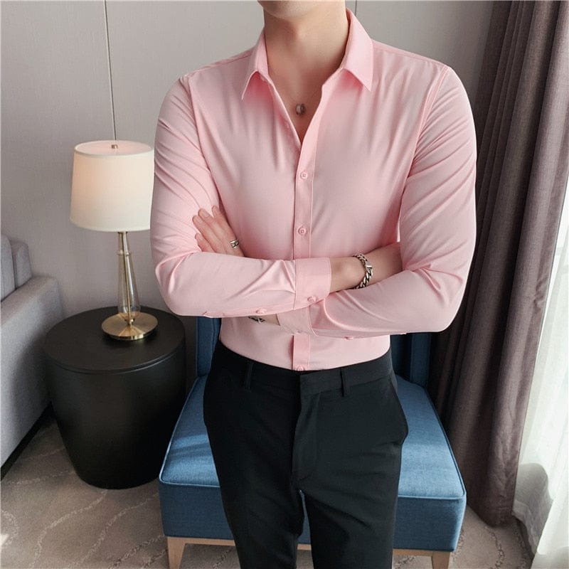 SAINLY Apparel & Accessories Pink / Asian S 40-48KG British Style Long Sleeve Shirt For Men