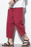 SAINLY Apparel & Accessories Red / M Men Cotton Linen Harem Short Pants Mens Retro Streetwear Beach Shorts Male Casual Calf--Length Trousers, Harem Pants