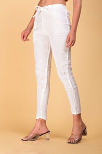 SAINLY Apparel & Accessories S SAINLY Raw Silk Stylish, Party Wear Ankle-Length White Pants/Trouser for Women & Girl