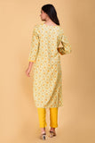 SAINLY Apparel & Accessories Sainly Women Cotton Floral Printed Yellow Kurti With Pant