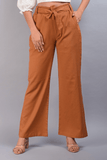 SAINLY Apparel & Accessories Small / Brown Brown Cotton Linen Wide Leg Trousers For Women