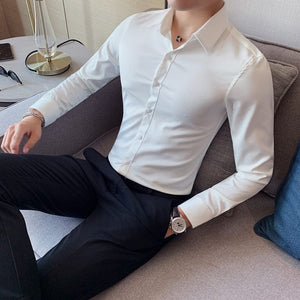 SAINLY Apparel & Accessories White / Asian S 40-48KG British Style Long Sleeve Shirt For Men