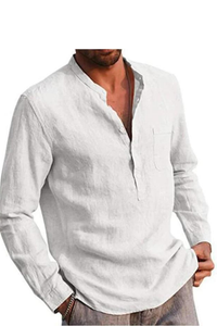 SAINLY Apparel & Accessories White / Small Men's Long-Sleeved Shirts Summer Solid Color Stand-Up Collar Casual Beach Style