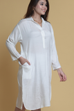 SAINLY Apparel & Accessories White Transparent Long Kurta Top Hot Dress, Knee-length Summer lounge Wear White Night Dress Women's Wear