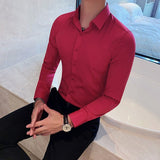 SAINLY Apparel & Accessories Wine Red / Asian S 40-48KG British Style Long Sleeve Shirt For Men