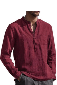 SAINLY Apparel & Accessories Wine / Small Men's Long-Sleeved Shirts Summer Solid Color Stand-Up Collar Casual Beach Style