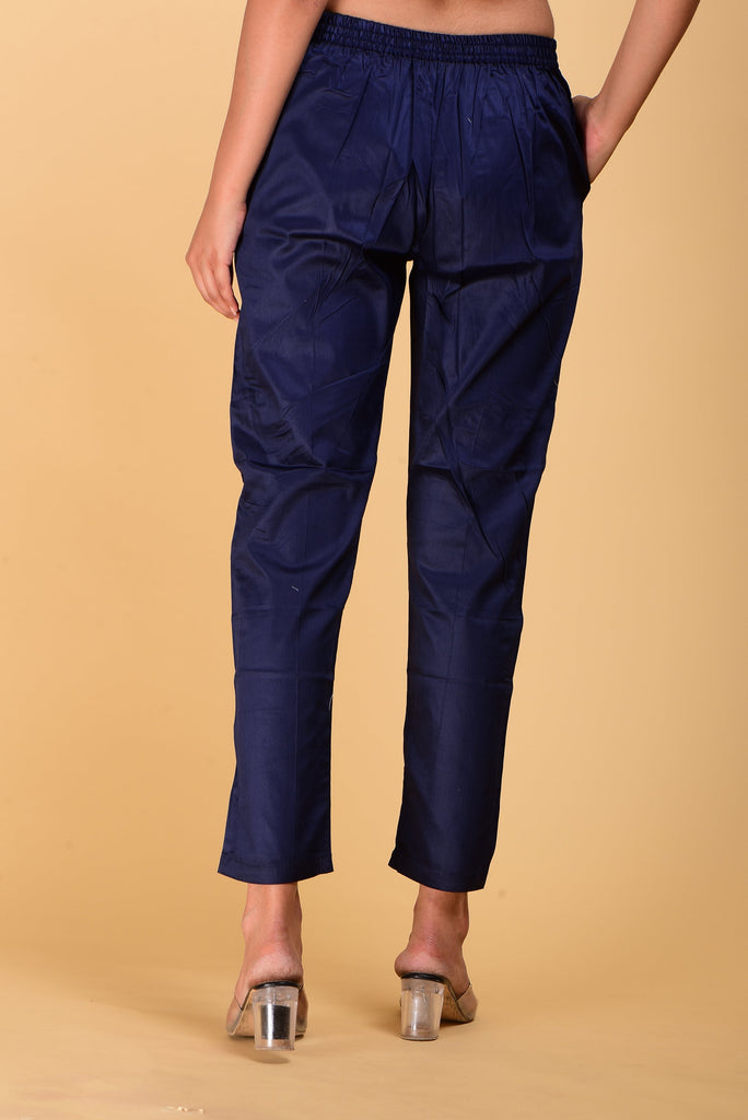 SAINLY Apparel & Accessories Women Blue Trouser Pant Raw Silk Stylish Pant, Bottom Wear Ankle-Length Pants / Trouser for Women & Girl