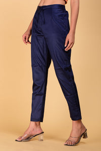 SAINLY Apparel & Accessories Women Blue Trouser Pant Raw Silk Stylish Pant, Bottom Wear Ankle-Length Pants / Trouser for Women & Girl