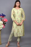 SAINLY Apparel & Accessories Women Cotton Silk Floral Printed Kurta With Lining Pant Trouser Suit Set