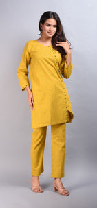 SAINLY Apparel & Accessories Women Short Stylish Kurta Top Yellow with Embroidered Work