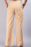 SAINLY Cream Cotton Linen Wide Leg Trousers For Women