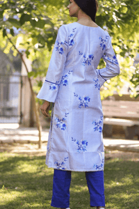 SAINLY Glorious Blue Floral Designer Trouser Pant Suit Ready to Wear Indian Pakistani Party Wear Salwar Kameez Dress