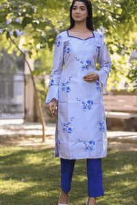 SAINLY Glorious Blue Floral Designer Trouser Pant Suit Ready to Wear Indian Pakistani Party Wear Salwar Kameez Dress
