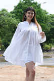 SAINLY Kaftan White Cotton Dress Loose, Calf-length Cotton Summer White Dress Women's Clothing.