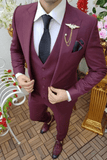 SAINLY Men's Three Piece Suit 32 / 26 Maroon Men 3 Piece Slim Fit Suit For Bespoke Tailoring