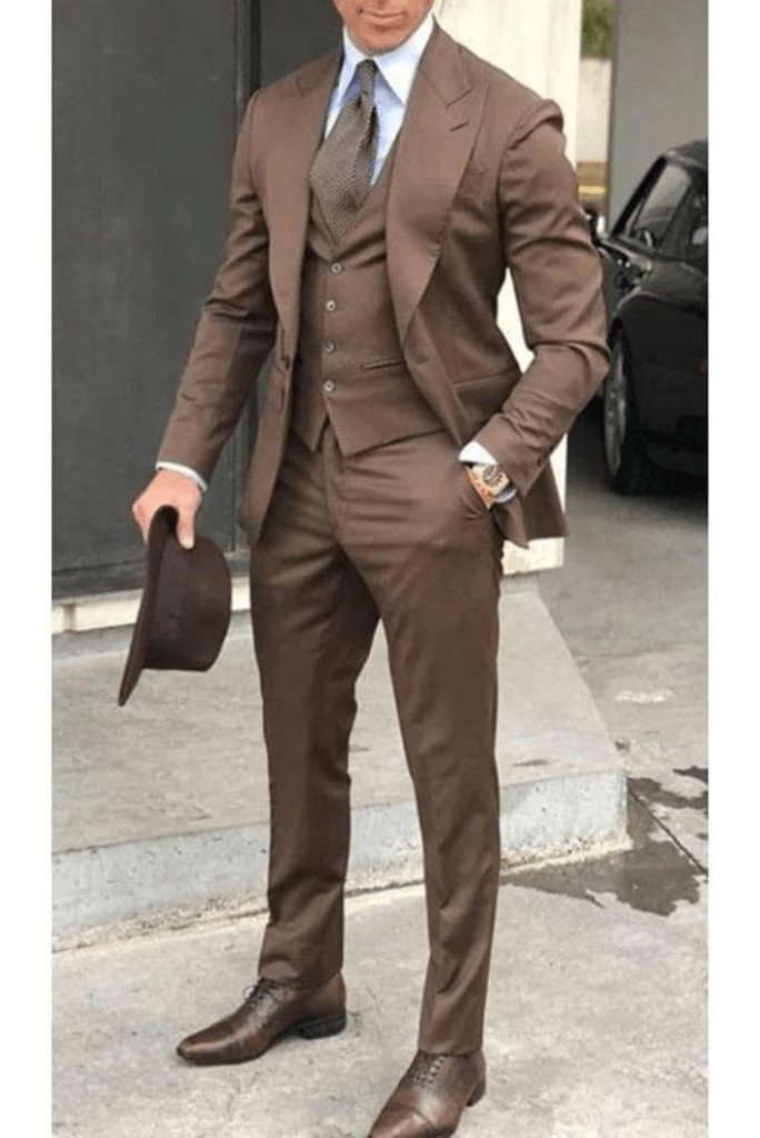 SAINLY Men's Three Piece Suit 32 / 26 Men's Bespoke Tailoring Brown 3 Piece Slim Fit Suit for Men