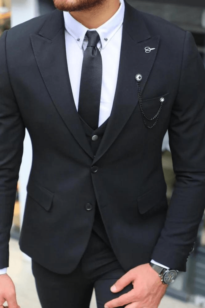 Men's Black 3 Piece Slim Fit Suit with Pick Stitching and wedding Formal Fashion Suits 40 / 36 Men's Black 3 Piece Slim Fit Suit with Pick Stitching and wedding Formal Fashion Suits 40 / 36