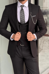 SAINLY Men's Three Piece Suit 32 / 26 Men's Black Wedding and Formal Fashion 3 Piece Slim Fit Suit For Men Bespoke Tailoring