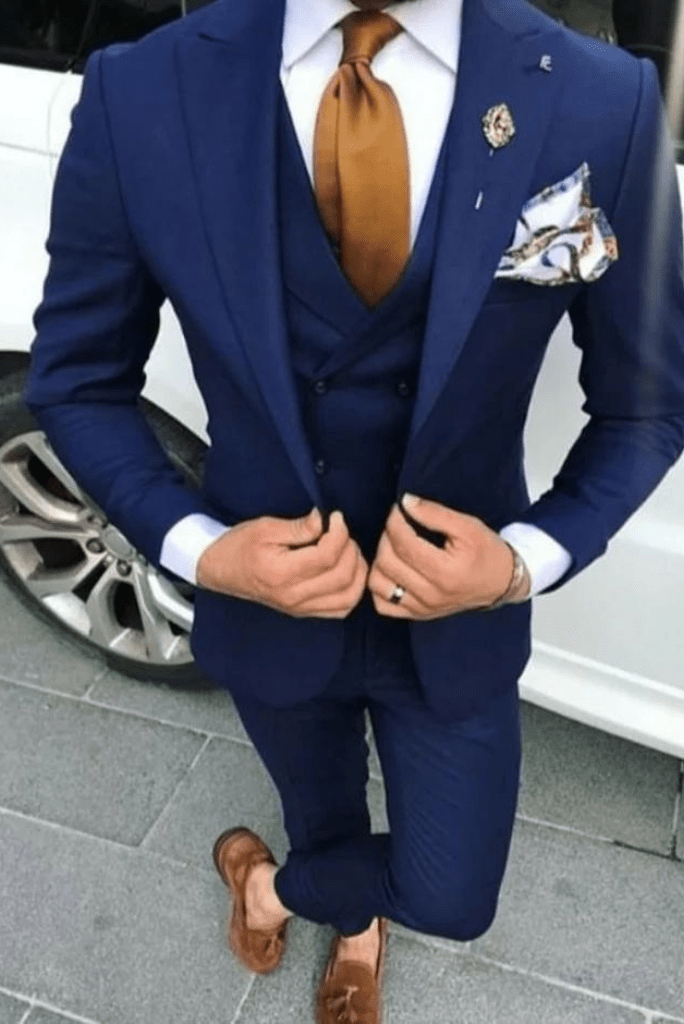 Men's Blue Suits Piece Slim Fit Formal Fashion Wedding Suit For