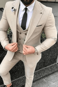 SAINLY Men's Three Piece Suit 32 / 26 Men's Premium Beige Designer 3 Piece Slim Fit Suit for Men