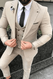 SAINLY Men's Three Piece Suit 32 / 26 Men's Premium Beige Designer 3 Piece Slim Fit Suit for Men