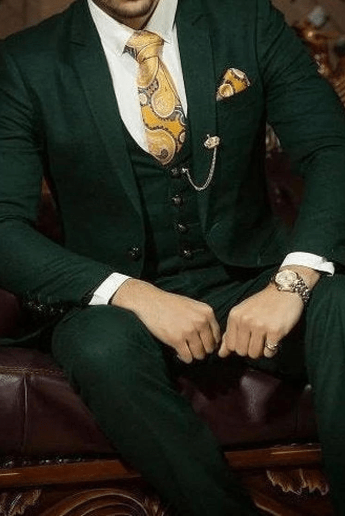 SAINLY Men's Three Piece Suit 32 / 26 Men's Premium Bespoke Tailoring Pine Green 3 Piece Slim Fit Suit for Men