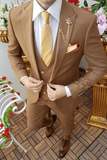SAINLY Men's Three Piece Suit 32 / 26 Men's Premium Carmel Brown Designer 3 Piece Slim Fit Suit Wedding Party Suit for Men