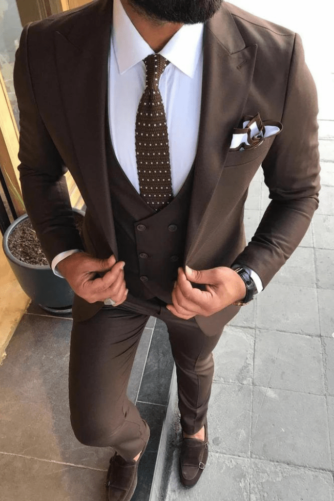 SAINLY Men's Three Piece Suit 32 / 26 Men's Premium Coffee Brown 3 Piece Slim Fit Suit Wedding Party Suit for Men