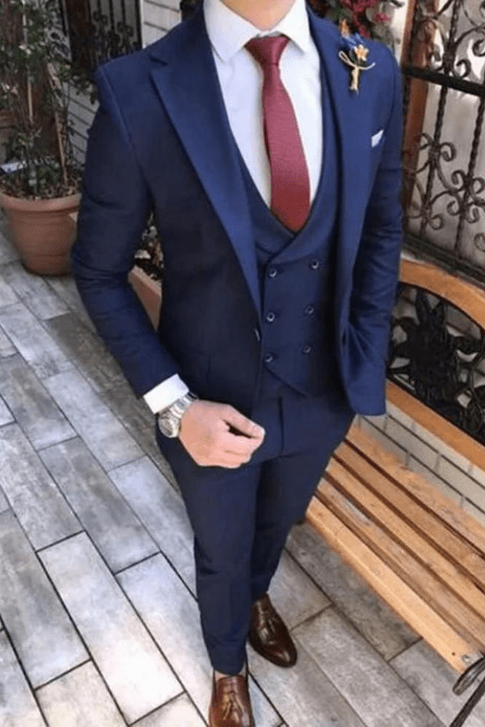 SAINLY Men's Three Piece Suit 32 / 26 Men's Premium Dark Blue Designer 3 Piece Wedding Party Suit Slim Fit Suit for Men