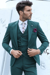 SAINLY Men's Three Piece Suit 32 / 26 Men's Premium Forest Green Designer 3 Piece Slim Fit Suit for Men
