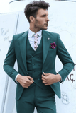 SAINLY Men's Three Piece Suit 32 / 26 Men's Premium Forest Green Designer 3 Piece Slim Fit Suit for Men