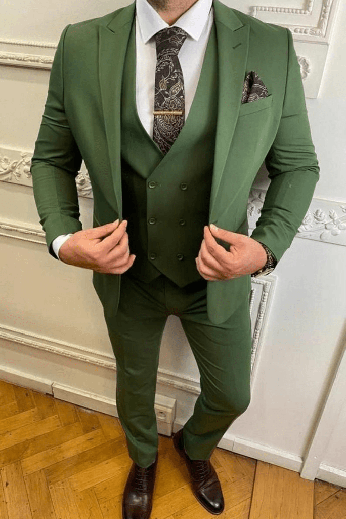 Men's Premium Green 3 Piece Slim Fit Suit Designer 3 Piece Suit Wedding Party Suit for Men 52 / 40