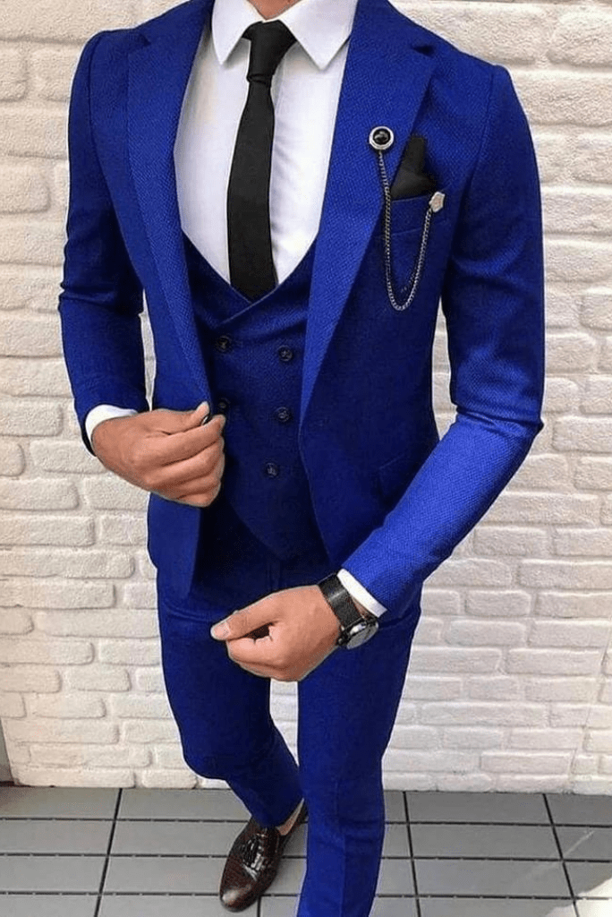 SAINLY Men's Three Piece Suit 32 / 26 Men's Premium Royal Blue 3 Piece Slim Fit Suit for Men