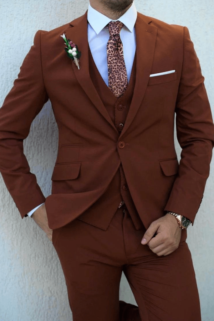 Brown Coat Tie Brown Coat Pant Boy's Piece Suit Buttoned Brown