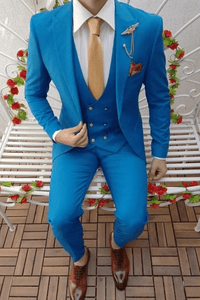 SAINLY Men's Three Piece Suit 32 / 26 Men's Premium Spa Blue 3 Piece Slim Fit Suit For Bespoke Tailoring
