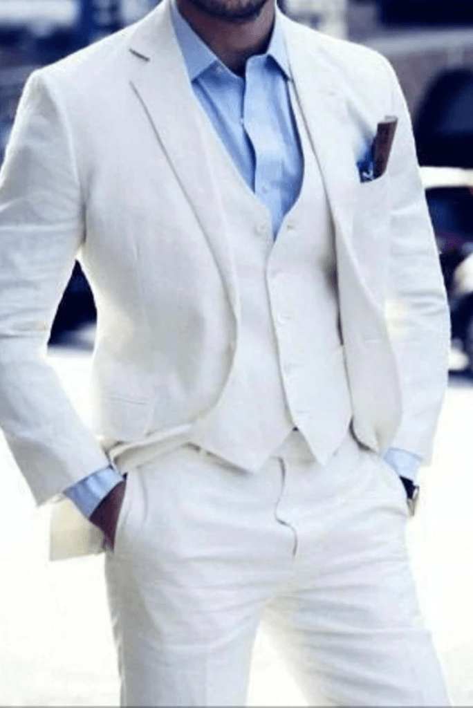 SAINLY Men's Three Piece Suit 32 / 26 Men's Premium White 3 Piece Slim Fit Suit Wedding Party Suit for Men