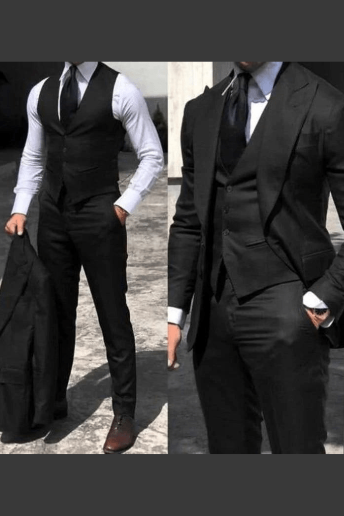 SAINLY Men's Three Piece Suit 32 / 26 Men Suit 3 Piece Black Wedding Groom Party Wear Slim Fit Prom And Dinner Bespoke Suite