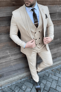 SAINLY Men's Three Piece Suit 32 / 26 Men Suits Beige 3 Piece Slim Fit Suit Men Designer Suit Men Wedding Clothing Suit For Gift Wedding Attire Suit Suit For Men Men Prom Suit