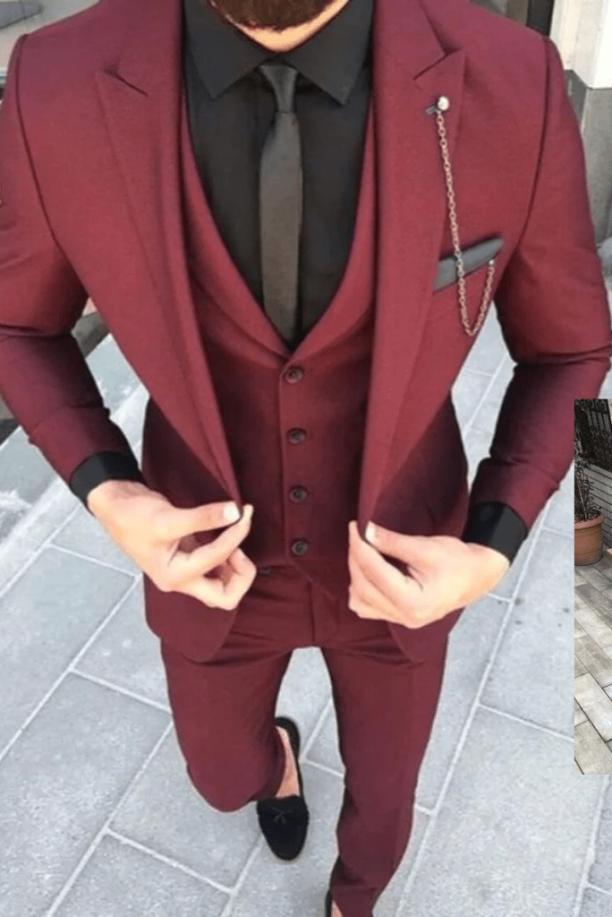 Suit Men Wedding Maroon Piece Coat Pant Maroon Piece Suit With