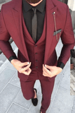 SAINLY Men's Three Piece Suit 32 / 26 Men Suits Maroon 3 Piece Formal Fashion Slim Fit Elegant Wedding Suit Party Wear Dinner Bespoke For Men